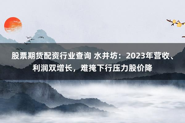 股票期货配资行业查询 水井坊：2023年营收、利润双增长，难掩下行压力股价降